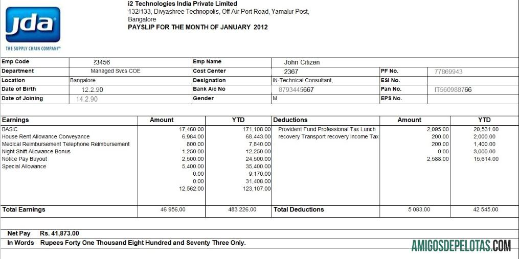 I2 Technologies India Private Limited em formatos Excel e PDF exemplo real